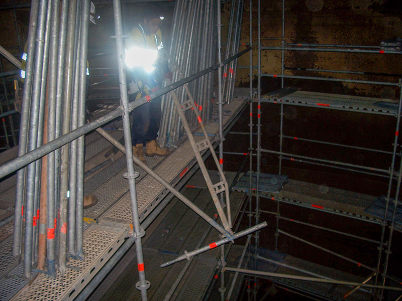 Scaffolding used in a Gladstone project, with an emphasis on safety