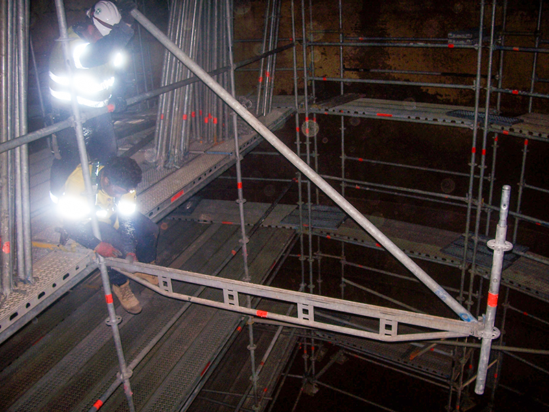 Scaffolding used in a Gladstone project, with an emphasis on safety